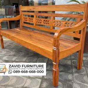 Bangku Minimalis Kayu Jati Ukir Motif Daun