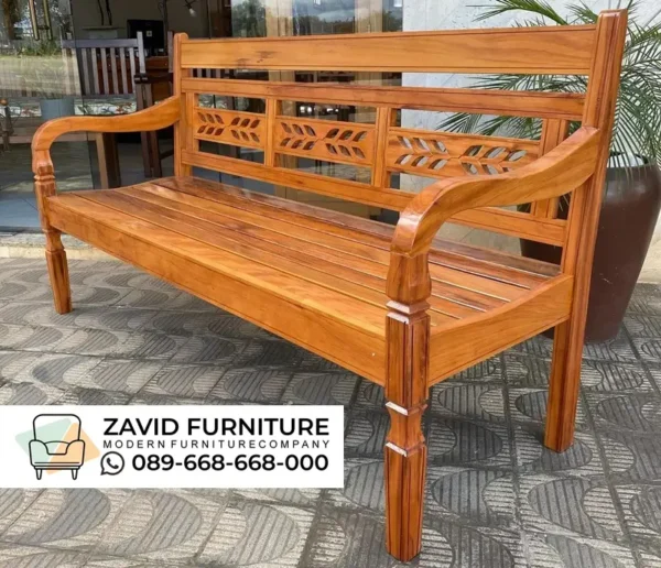 Bangku Minimalis Kayu Jati Ukir Motif Daun