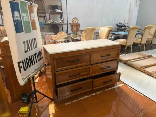Jual Lemari Kayu Jati Marmer Kombinasi Laci