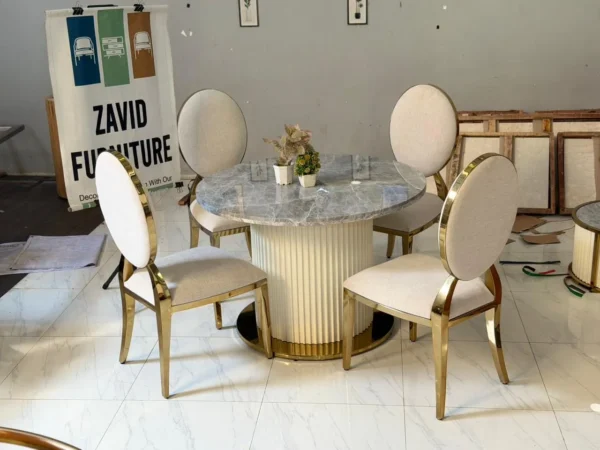 Jual Meja Makan Marmer Bulat Hermest Grey Mewah