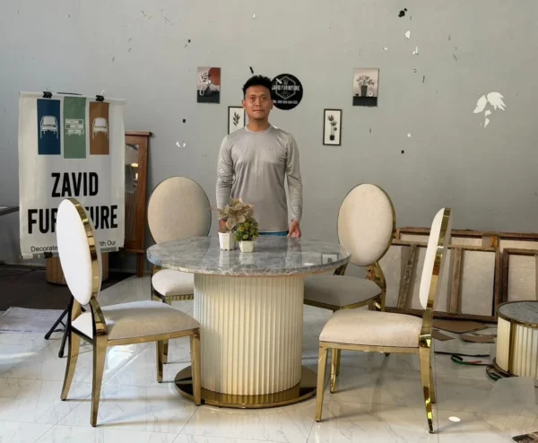 Jual Meja Makan Marmer Bulat Hermest Grey Mewah