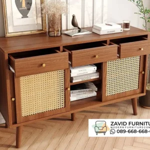 Kabinet Credenza Kayu Solid Pintu Anyaman