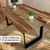Meja Kayu Trembesi Kombinasi Resin Transparan