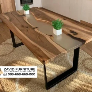 Meja Kayu Trembesi Kombinasi Resin Transparan