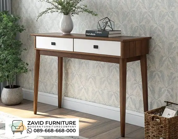 Meja Konsul Kayu Solid Laci Putih