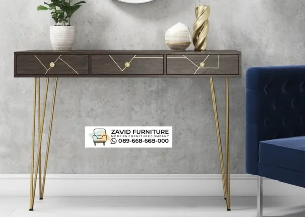 Meja Konsul Modern Kaki Hairpin Gold