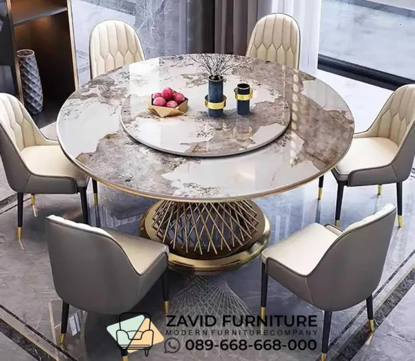 Meja Makan Marmer Bulat 6 Kursi Meja Makan Marmer Bulat 6 Kursi Premium