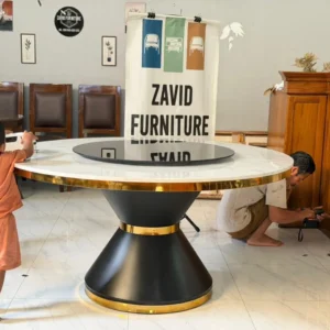 Meja Makan Marmer Bulat dengan Lazy Susan (Putaran Tengah)