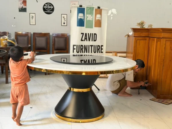 Meja Makan Marmer Bulat dengan Lazy Susan (Putaran Tengah) Meja Makan Marmer Bulat dengan Lazy Susan (Putaran Tengah)