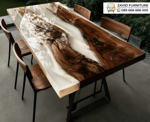 Meja Resin Eksklusif Trembesi Solid Kombinasi