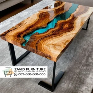 Meja Resin Kayu Solid Blue Epoxy