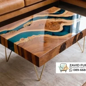 Meja Resin Kayu Solid Blue Ocean