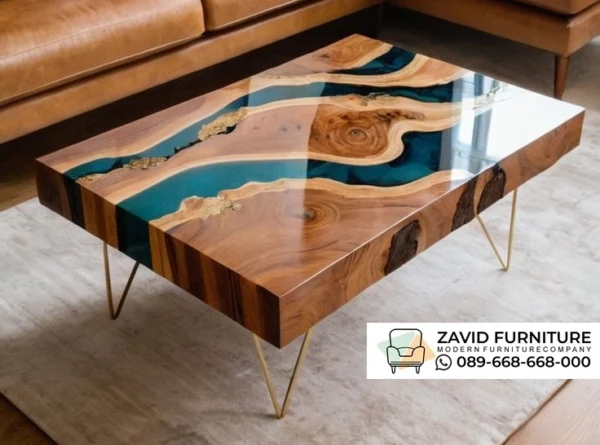 Meja Resin Kayu Solid Blue Ocean