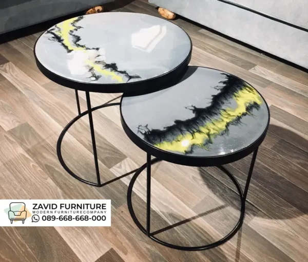 Meja Tamu Industrial Resin Art Abstrak