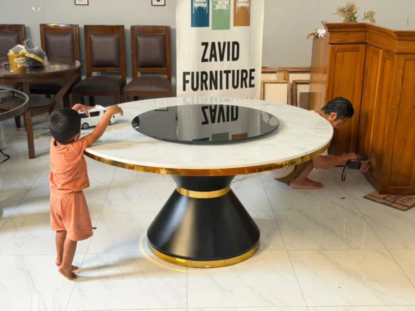 d Meja Makan Marmer Bulat dengan Lazy Susan (Putaran Tengah)