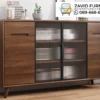 Kabinet Kaca Bergaris Kayu Solid Walnut