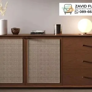 Kabinet Kayu Minimalis Kombinasi Rotan