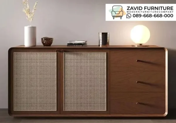 Kabinet Kayu Minimalis Kombinasi Rotan