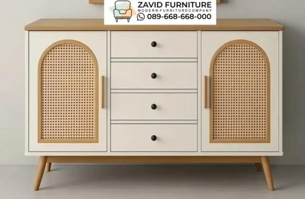 Kabinet Minimalis Kombinasi Pintu Rotan Lengkung