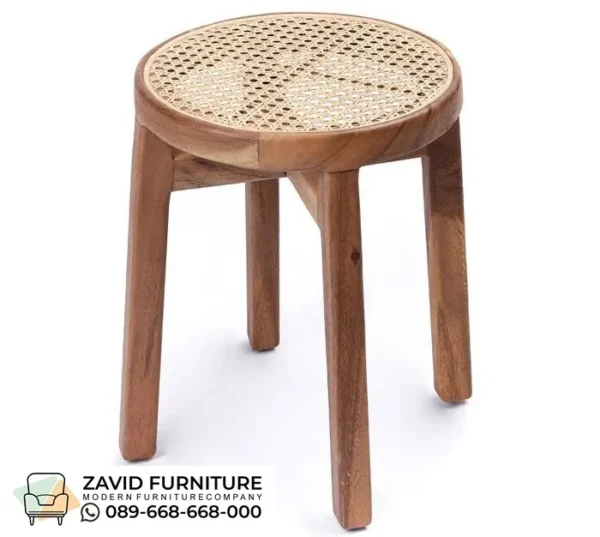 Kursi Stool Kayu Jati Anyaman Rotan