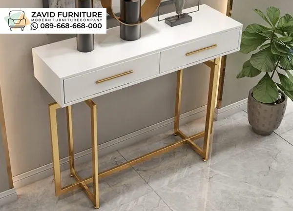 Meja Konsul Putih Gold Estetik
