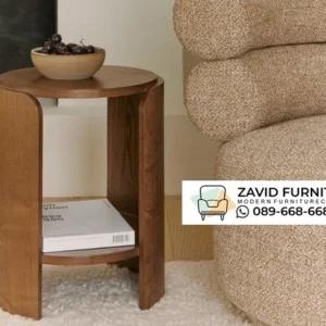 Meja Sudut Lengkung Kayu Solid