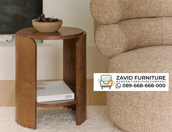 Meja Sudut Lengkung Kayu Solid