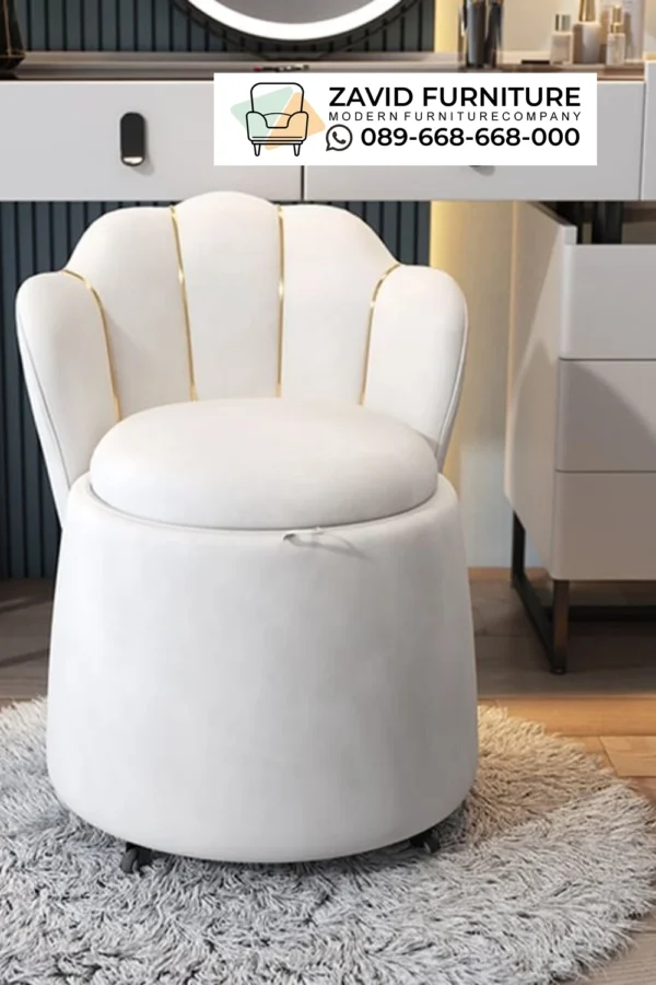 Kursi Stool KerangVelvet White Terbaru Kursi Stool Kerang Velvet White