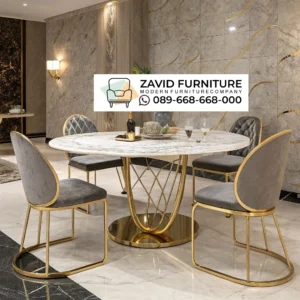 Set Meja Makan Bundar Aurora Marble
