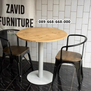 Meja Cafe Kayu Jati Kombinasi Besi
