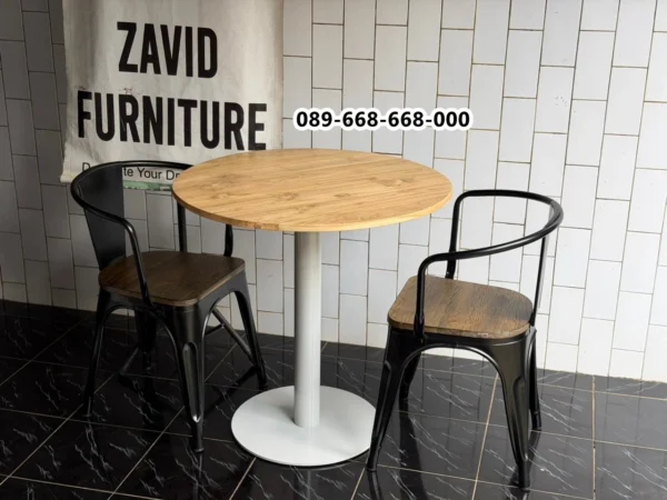 Meja Cafe Kayu Jati Kombinasi Besi