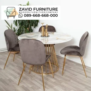 Meja Makan Marmer Bulat Kaki Stainless