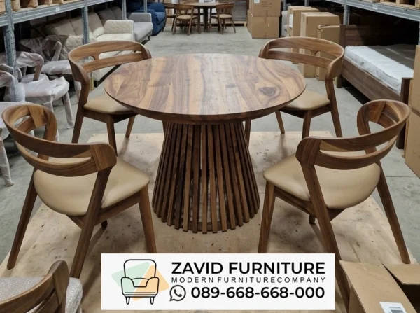 MEJA MAKAN JATI ZAVID Meja Makan Bulat Denpasar Kayu Jati Asli, Elegan dan Tahan Lama