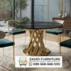 MEJA MARMER HITAM ZAVID Meja Makan Marmer Semarang Rangka Kaki Gold Desain Mewah