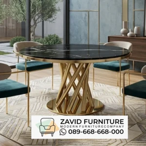 MEJA MARMER HITAM ZAVID Meja Makan Marmer Semarang Rangka Kaki Gold Desain Mewah