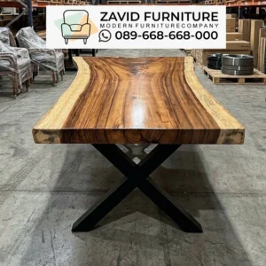 MEJA TREMBESI KAKI X ZAVID Meja Trembesi Kaki X Tangerang Kayu Utuh Custom dengan Desain Elegan