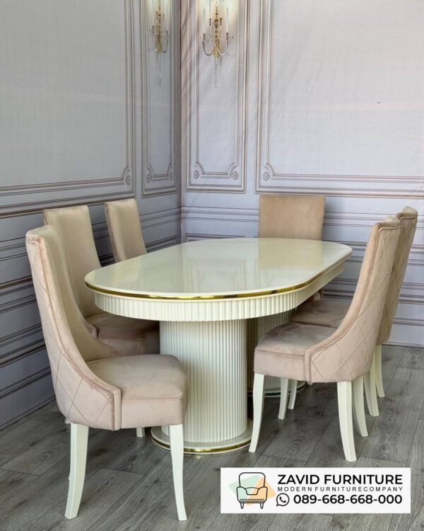 meja makan marmer Set Meja Makan Luxor Fluted Oval