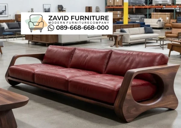 sofa kulit merah Sofa Kulit Asli Premium Rangka Kayu Unik