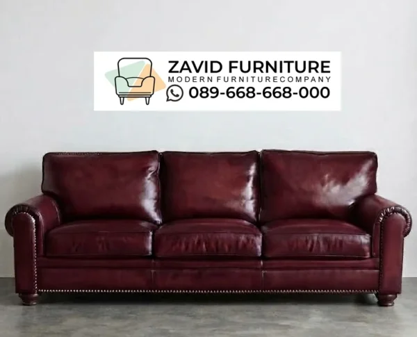 Sofa Kulit Asli 3 Seater Nuansa Modern Industrial