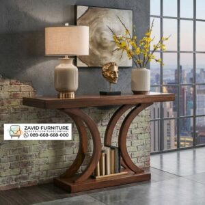 Meja Konsol Kayu Solid Minimalis Desain Kaki Lengkung Arsitektural Meja Konsol Kayu Solid Desain Kaki Lengkung Arsitektural