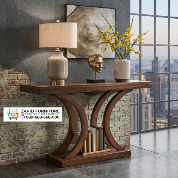 Meja Konsol Kayu Solid Minimalis Desain Kaki Lengkung Arsitektural Meja Konsol Kayu Solid Desain Kaki Lengkung Arsitektural