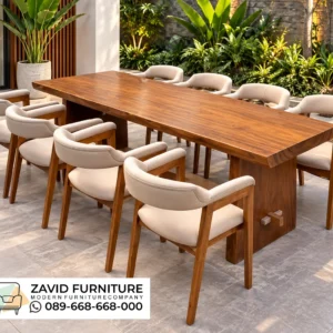 Meja Makan Trembesi Kayu Utuh 8 Kursi Set Meja Makan Trembesi 8 Kursi Finishing Natural Doff