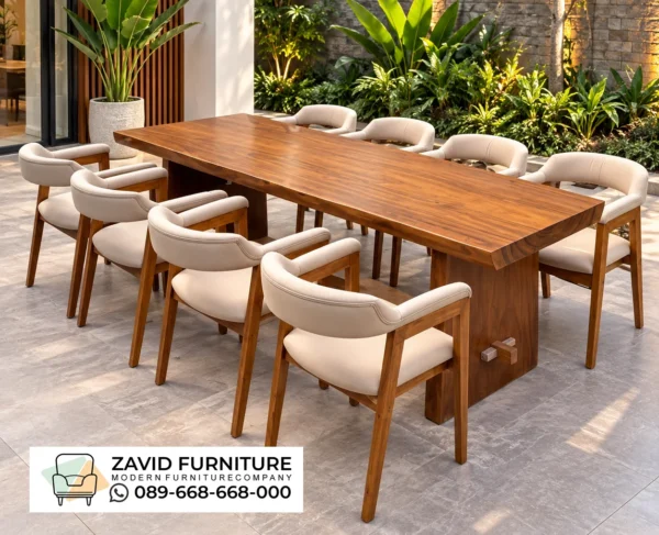 Set Meja Makan Trembesi 8 Kursi Finishing Natural Doff
