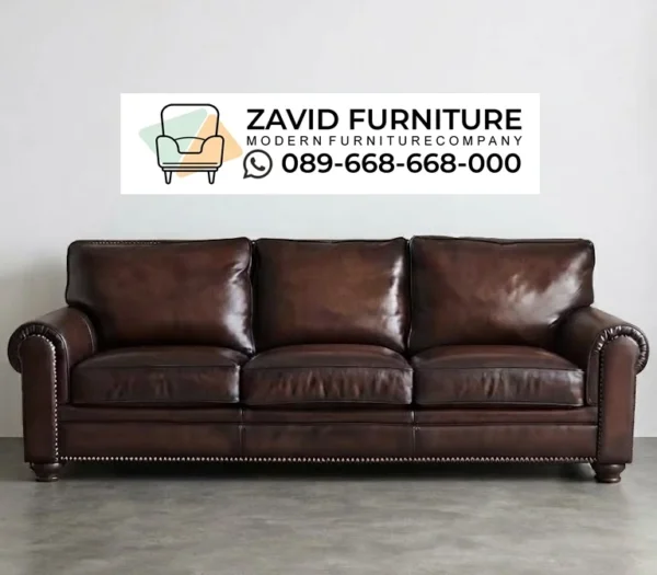 Sofa Kulit Asli 3 Seater Nuansa Modern Industrial