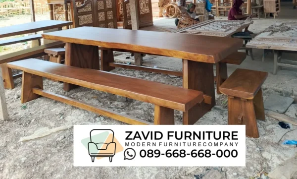meja makan zavid furniture Set Meja Trembesi 240 x 90 cm Utuh